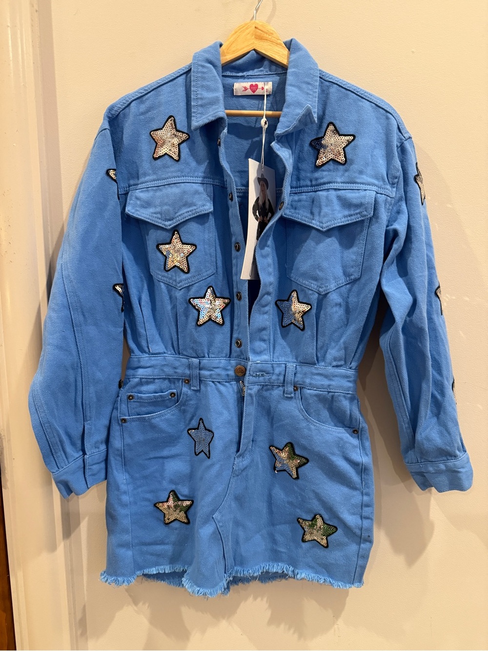 NWT BuddyLove x RaeLynn Blue Sequin Star Long Sleeve Denim Mini Dress